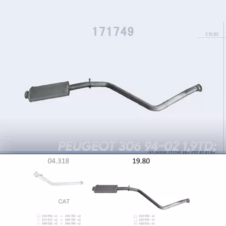 EDEX 19.80 - Kipufogó közép dob PEUGEOT 306 1.9 D (1994-2002)