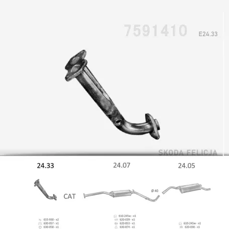 EDEX 24.33 - Kipufogó gyűjtő cső SKODA FAVORIT 1.3 (1992-2001)