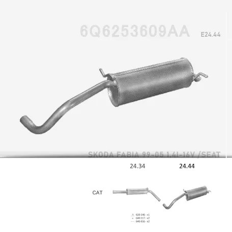 EDEX 24.44 - Kipufogó hátsó dob VW POLO 1.4 (2000-2009)
