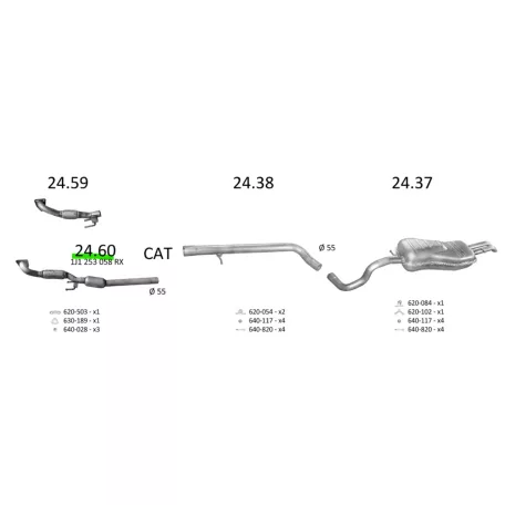 EDEX 24.60 - Audi A3 / Seat Leon / Toledo II / Skoda Octavia / VW Golf IV kipufogó első cső
