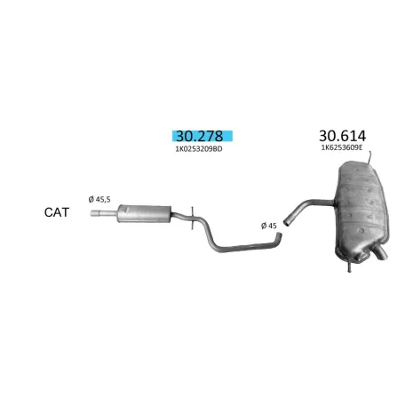 EDEX 30.278 - Kipufogó közép dob VW GOLF V 1.4 (2004-2008)
