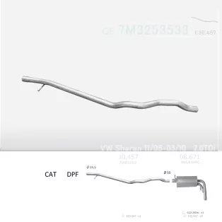   EDEX 30.457 - Kipufogó kipufogó cső VW SHARAN 2.0 D (2005-2010)