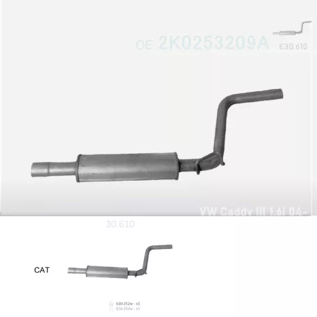 EDEX 30.610 - Kipufogó közép dob VW CADDY III 1.6 (2004-)