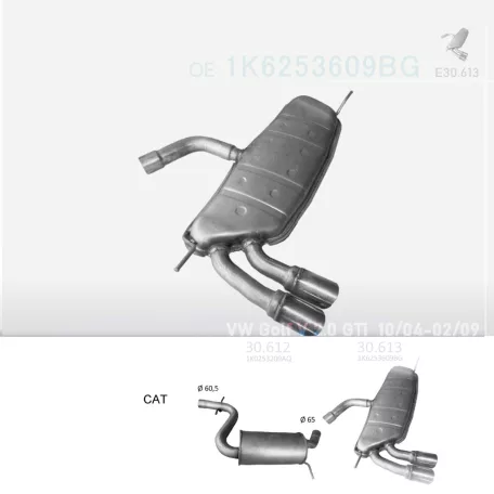 EDEX 30.613 - Kipufogó hátsó dob Audi A3 / VW GOLF V / VI 2.0 (2004-2013)