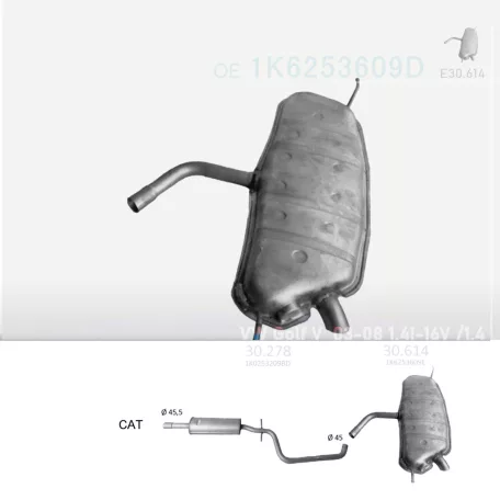 EDEX 30.614 - Kipufogó hátsó dob VW GOLF V 1.4 (2003-2013)