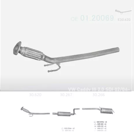 EDEX 30.620 - Kipufogó kipufogó cső VW CADDY III 2.0 D (2004-2010)