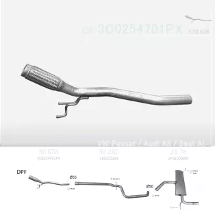   EDEX 30.628 - Kipufogó kipufogó cső AUDI A3 1.6 D, 1.9 D, 2.0 D (2003-2013)