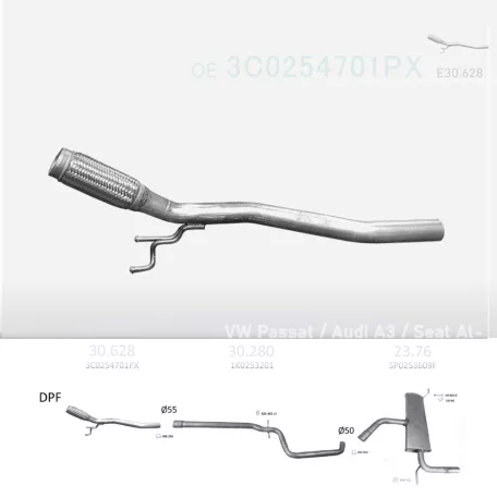 EDEX 30.628 - Kipufogó kipufogó cső AUDI A3 1.6 D, 1.9 D, 2.0 D (2003-2013)