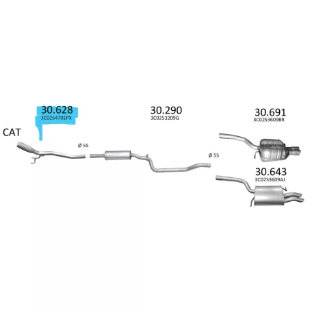 EDEX 30.628 - Kipufogó kipufogó cső AUDI A3 1.6 D, 1.9 D, 2.0 D (2003-2013)