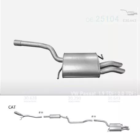 EDEX 30.643 - Kipufogó hátsó dob VW PASSAT 1.9 D, 2.0 D (2005-2012)