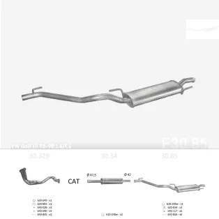   EDEX 30.85 - Kipufogó hátsó dob VW GOLF III 1.4, 1.6, 1.8, 1.9 D (1993-2000)