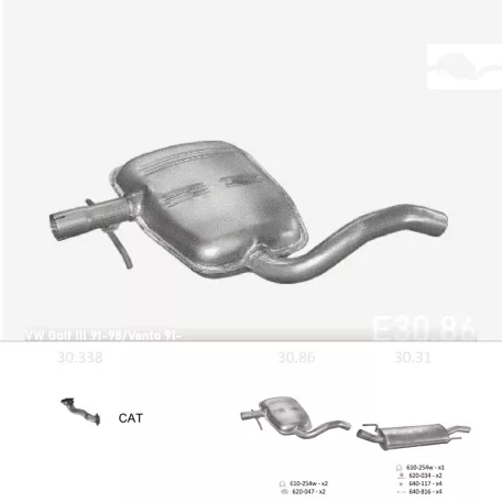 EDEX 30.86 - Kipufogó közép dob VW GOLF III 1.6, 1.9 D, 2.0 (1989-2001)