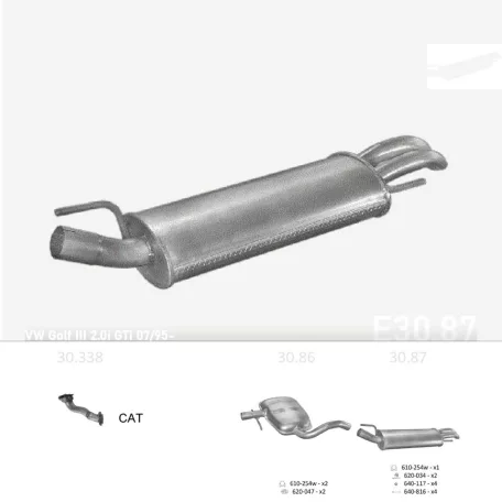 EDEX 30.87 - Kipufogó hátsó dob VW GOLF III 1.6, 1.9 D, 2.0 (1989-2001)