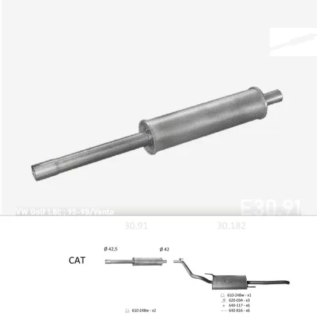 EDEX 30.91 - Kipufogó közép dob VW GOLF III 1.8 (1991-2000)