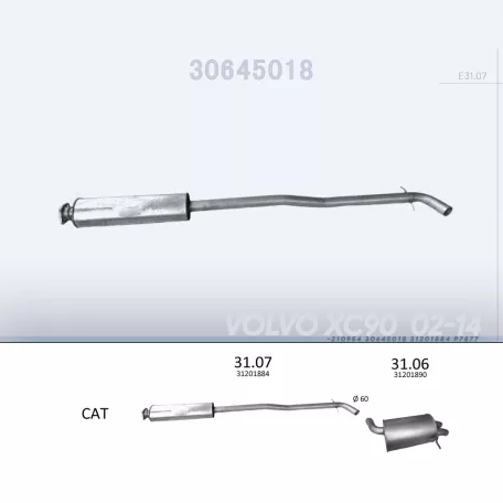 EDEX 31.07 - Kipufogó közép dob VOLVO XC90 2.5, 2.9 (2002-)