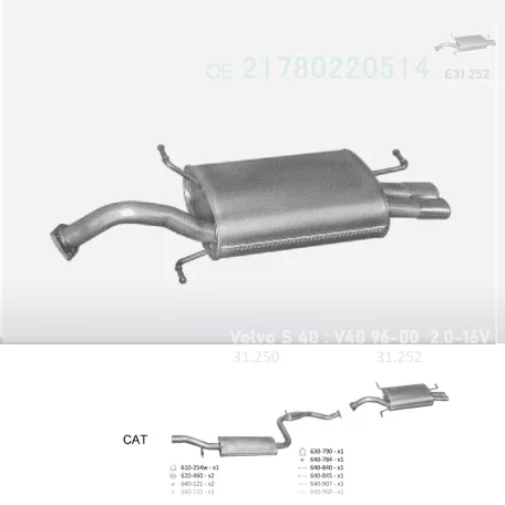 EDEX 31.252 - Kipufogó hátsó dob VOLVO S40 2.0 (1996-2000)