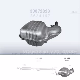   EDEX 31.263 - Kipufogó hátsó dob VOLVO S60 2.0, 2.3, 2.4, 2.4 D, 2.5 (2000-2010)