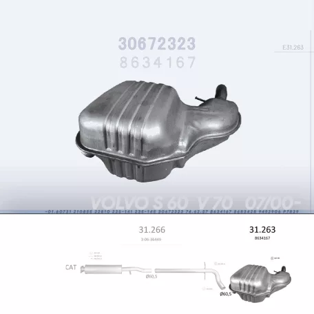 EDEX 31.263 - Kipufogó hátsó dob VOLVO S60 2.0, 2.3, 2.4, 2.4 D, 2.5 (2000-2010)