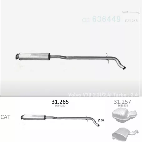 EDEX 31.265 - Kipufogó közép dob VOLVO V70 2.0, 2.3, 2.4, 2.4 D, 2.5 (2000-2007)
