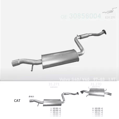 EDEX 31.271 - Kipufogó közép dob VOLVO S40 1.9, 1.9 D, 2.0 (1997-2004)