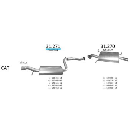 EDEX 31.271 - Volvo S40 / V40 kipufogó közép dob