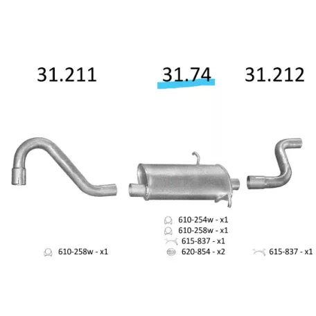 EDEX 31.74 - Kipufogó hátsó dob VOLVO 740 2.0, 2.3, 2.4 D, 2.8 (1988-1997)