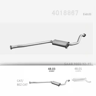   EDEX 48.03 - Kipufogó közép dob SAAB 9000 2.0, 2.3 (1987-1999)