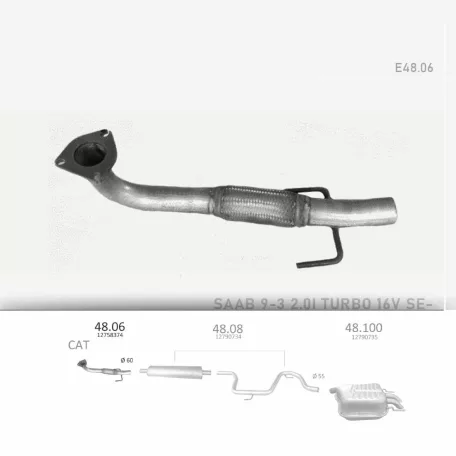EDEX 48.06 - Kipufogó kipufogó cső SAAB 9-3 1.8, 2.0, 2.2 D (2002-)