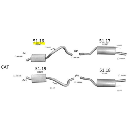 EDEX 51.16 - Jaguar XJ kipufogó közép dob