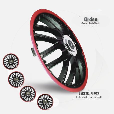 13" DÍSZTÁRCSA ORDEN FEKETE-PIROS, 4db