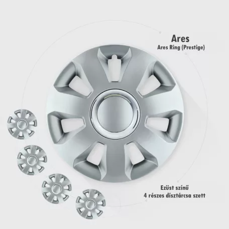Jestic Ares Ring 16" dísztárcsa – Elegáns ezüst 4db-os garnitúra