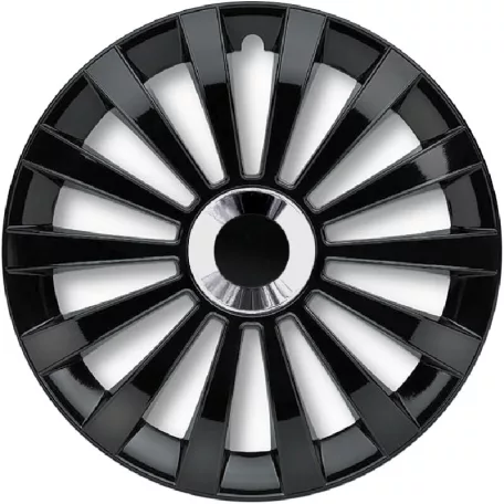 13" DÍSZTÁRCSA Meridian Ring Black 4 db, magasfényű fekete, krómozott gyűrű