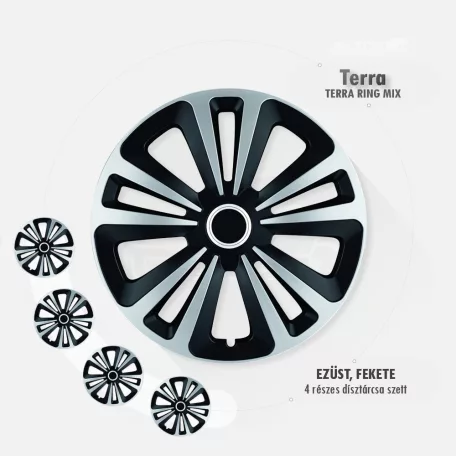 16" DÍSZTÁRCSA TERRA RING MIX EZÜST-FEKETE, 4db