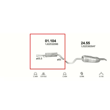 Polmo 01.104 – AUDI, SEAT, SKODA, VW Középső kipufogó dob