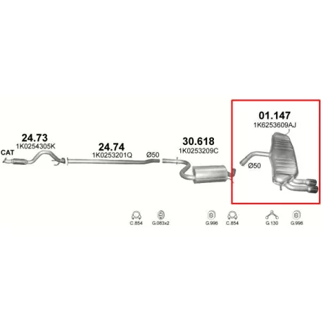 MARIX K01.147 - Kipufogó hátsó dob AUDI A3 1.4, 2.0 (2003-2012)