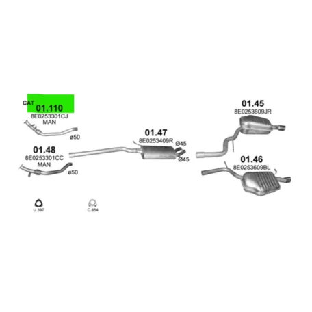 POLMO 01.110 - Kipufogó gyűjtő cső AUDI A4 1.8, 2.0 (2000-2004)