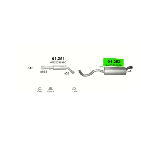 POLMO 01.252 - Kipufogó hátsó dob AUDI TT 1.8 T (1998-2006)