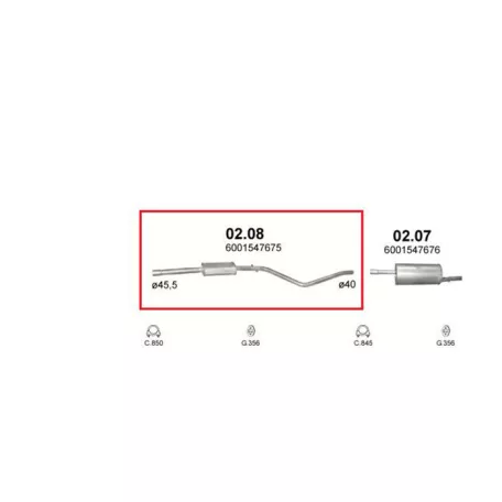 MARIX K02.08 - Kipufogó közép dob DACIA LOGAN 1.4, 1.6 (2003-2012)