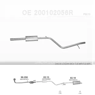   POLMO 02.13 - Kipufogó közép dob DACIA LOGAN 1.4, 1.6 (2007-)