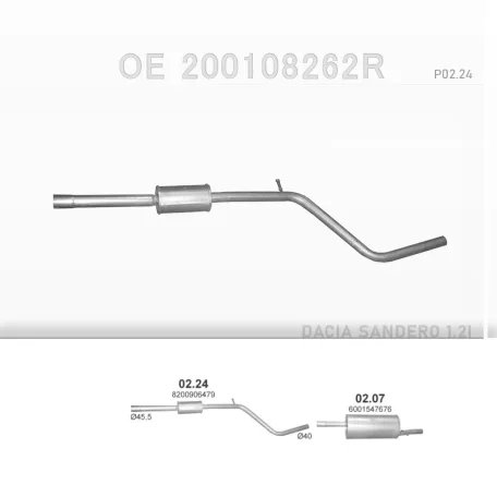 POLMO 02.24 - Kipufogó közép dob DACIA SANDERO 1.2, 1.4, 1.6 (2007-)