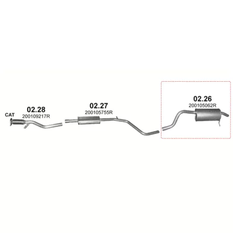 POLMO 02.26 - Kipufogó hátsó dob DACIA DOKKER 1.2, 1.2 TCe (2012-2018)