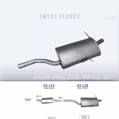 EDEX 03.128 - Kipufogó hátsó dob BMW 3 E46 1.6, 1.9 (1997-2006)