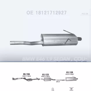  POLMO 03.128 - Kipufogó hátsó dob BMW 3 E46 1.9 (1998-2002)