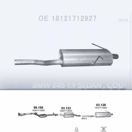 POLMO 03.128 - Kipufogó hátsó dob BMW 3 E46 1.9 (1998-2002)