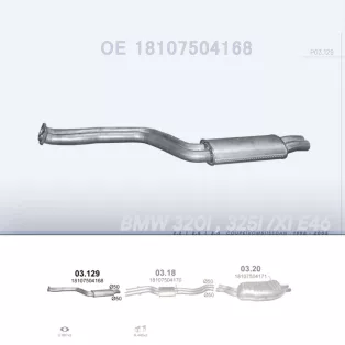   POLMO 03.129 - Kipufogó első cső BMW 3 E46 2.2, 2.5, 3.0 (1998-2005)