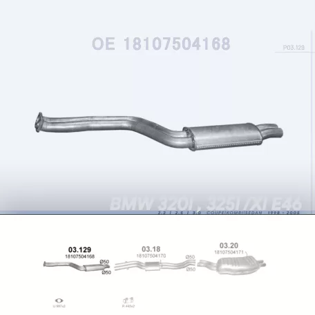 POLMO 03.129 - Kipufogó első cső BMW 3 E46 2.2, 2.5, 3.0 (1998-2005)