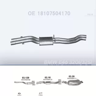   POLMO 03.18 - Kipufogó közép dob BMW 3 E46 2.2, 2.5, 3.0 (1998-2005)