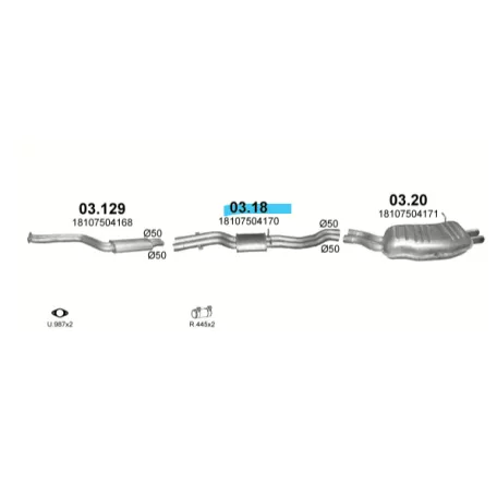 POLMO 03.18 - Kipufogó közép dob BMW 3 E46 2.2, 2.5, 3.0 (1998-2005)
