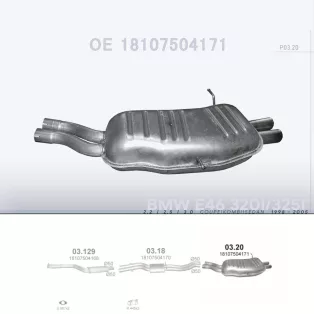   POLMO 03.20 - Kipufogó hátsó dob BMW 3 E46 2.2, 2.5, 3.0 (1998-2005)