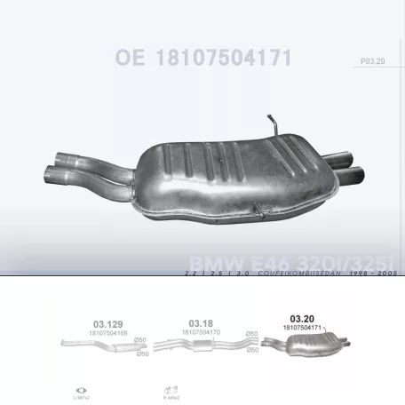 POLMO 03.20 - Kipufogó hátsó dob BMW 3 E46 2.2, 2.5, 3.0 (1998-2005)